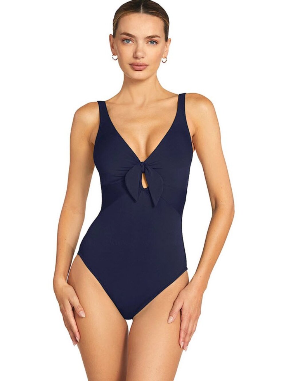 Robin Piccone Ava Knotted One Piece Swimsuit in Navy Sz 10